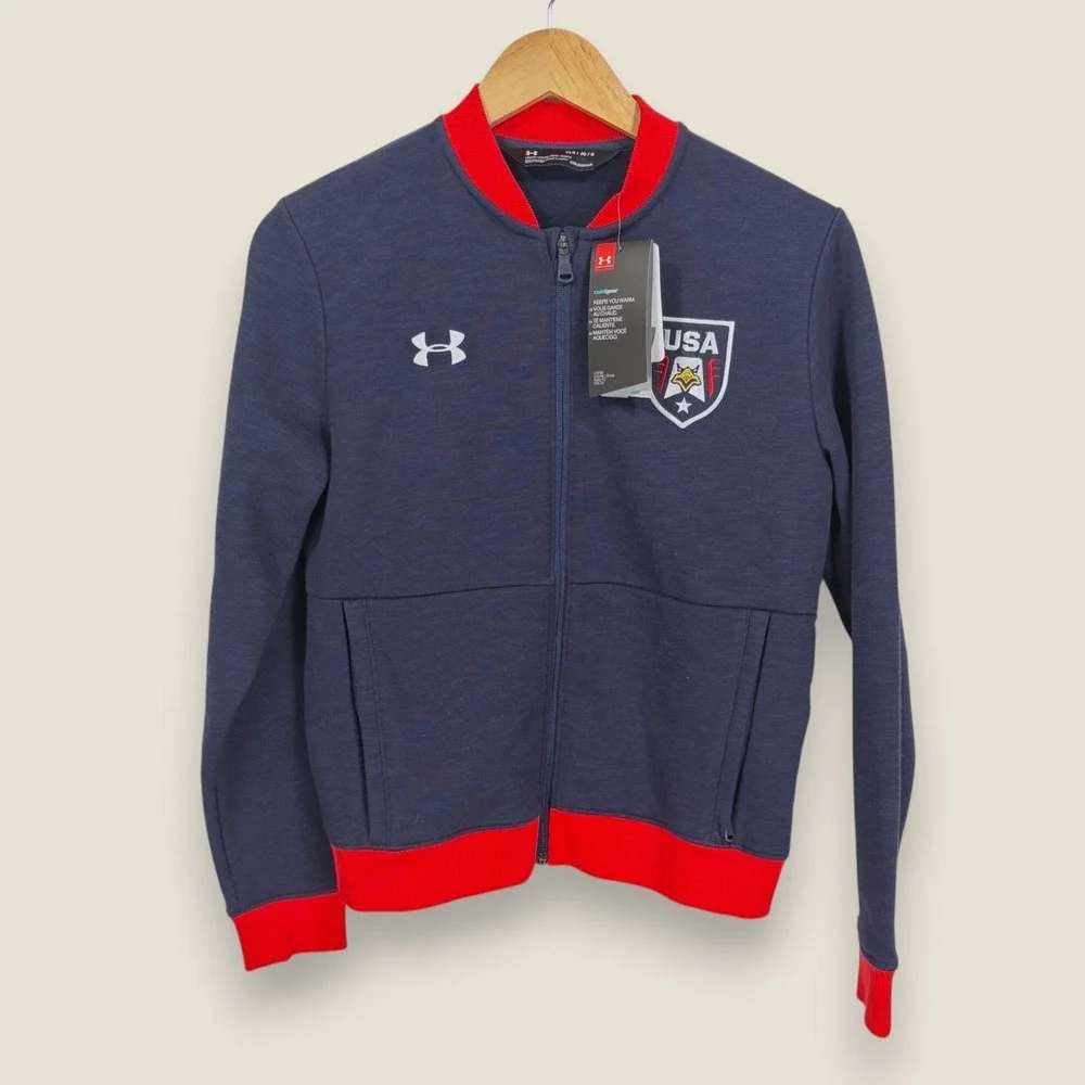 Under Armour Boys' Stars & Stripes Bomber Track Jacket Youth Large Navy Red